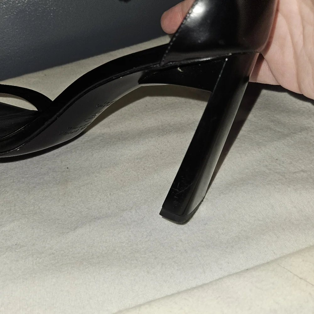 Via Spiga Black Leather Ankle-Strap Block Heel Sandals